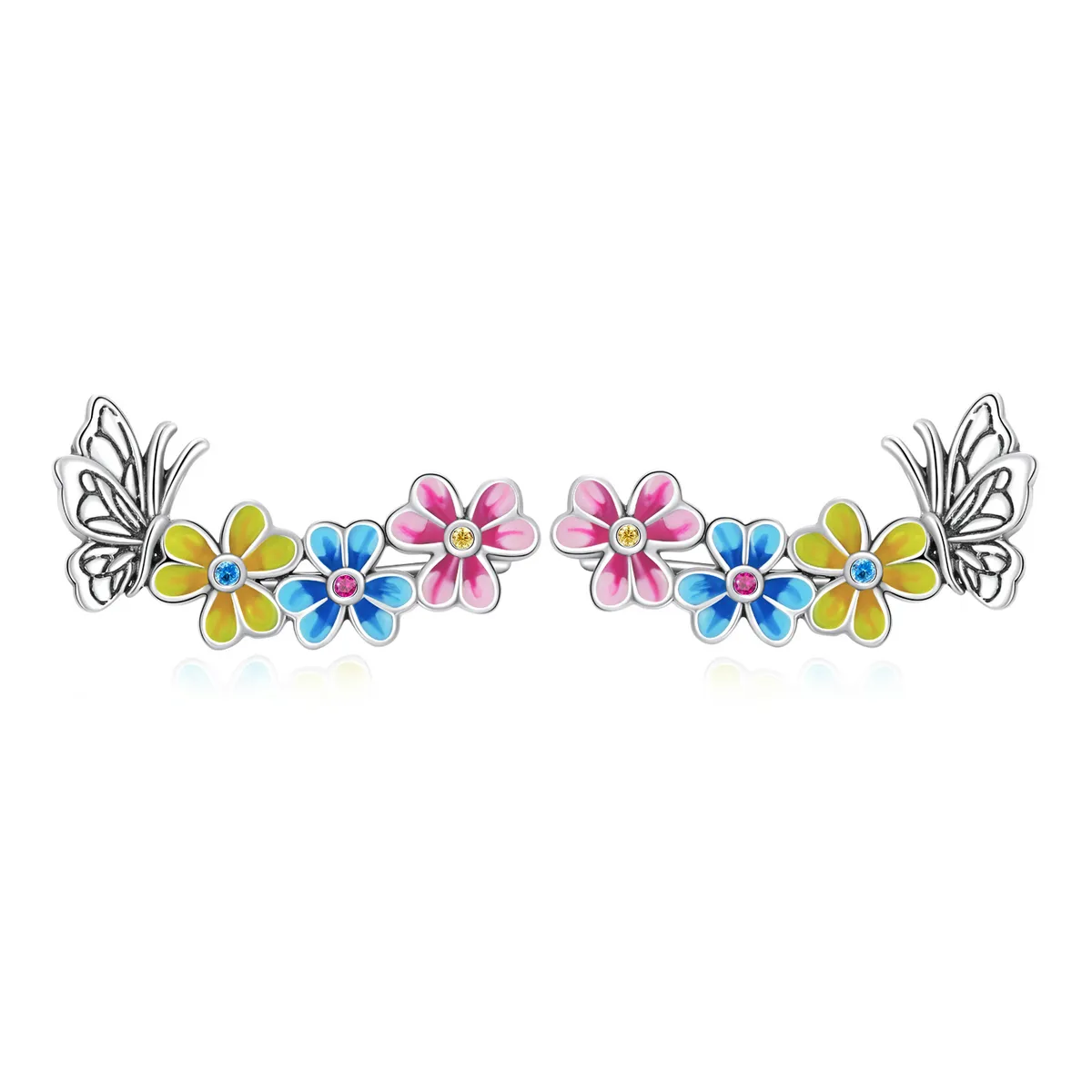 Pandora Style Butterfly Flower Stud Earrings - SCE1393