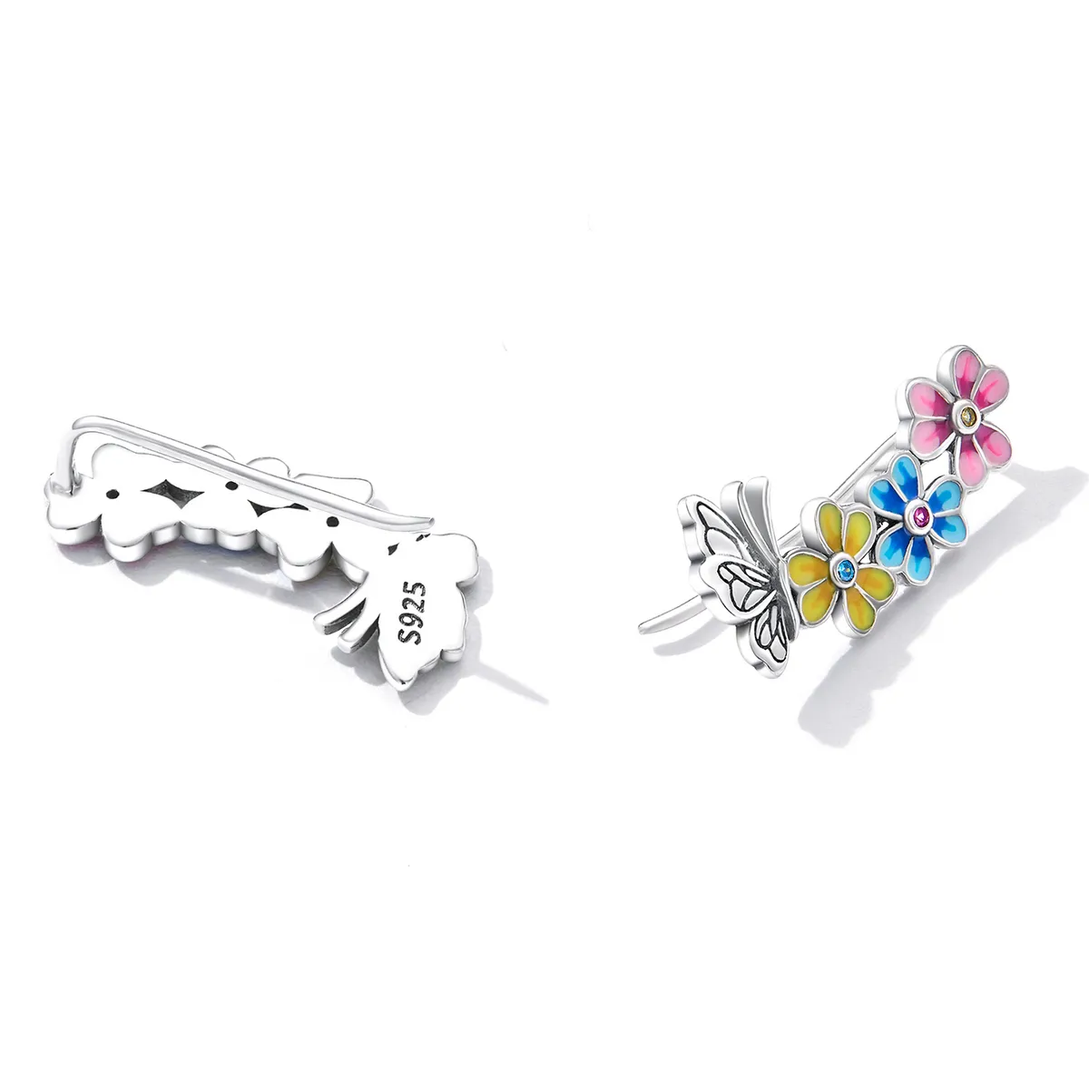 Pandora Style Butterfly Flower Stud Earrings - SCE1393