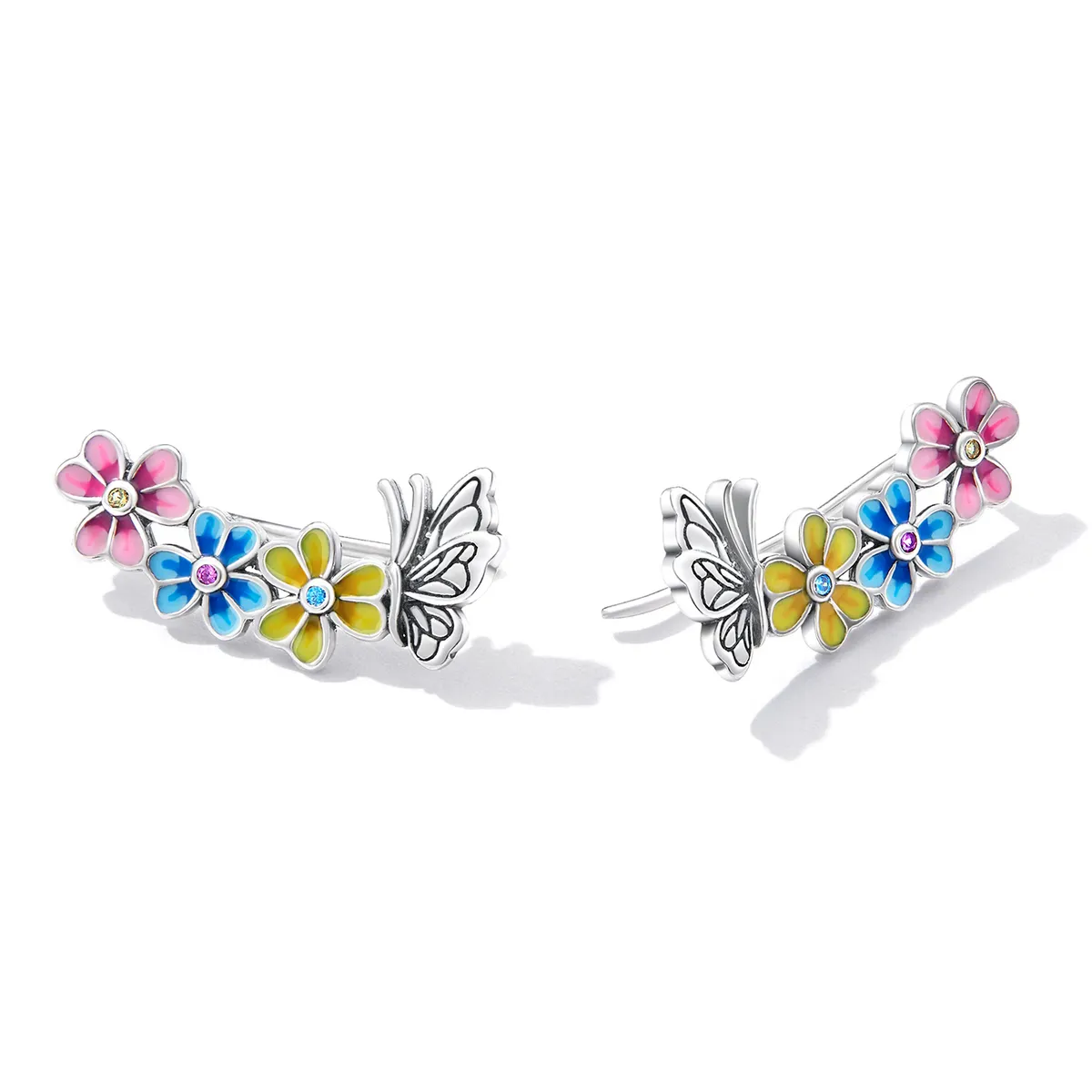 Pandora Style Butterfly Flower Stud Earrings - SCE1393