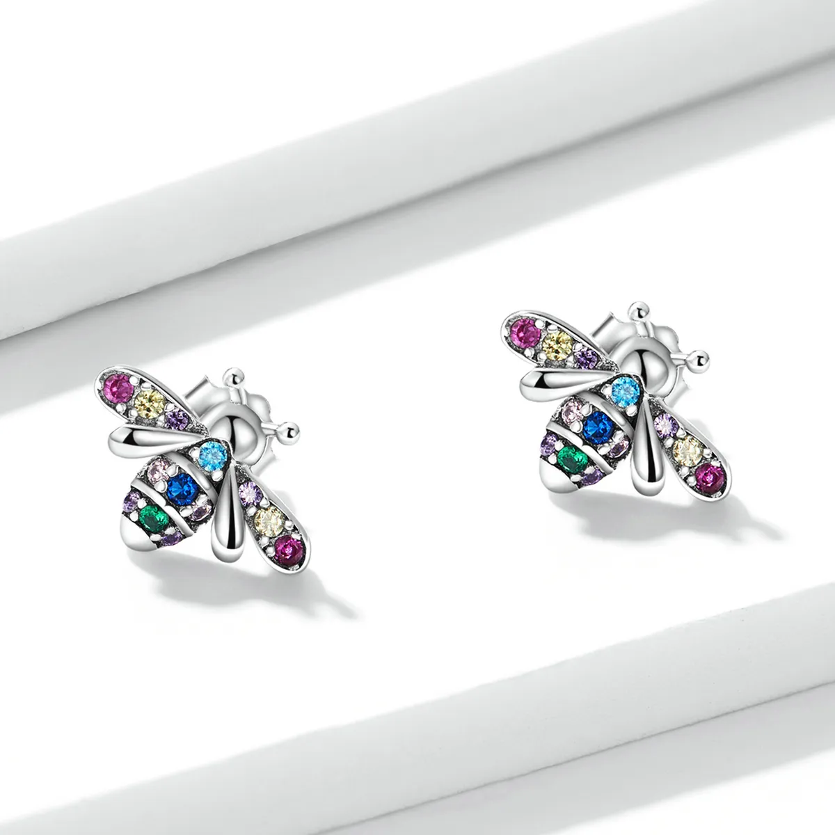 Pandora Style Colorful Bee Stud Earrings - BSE559