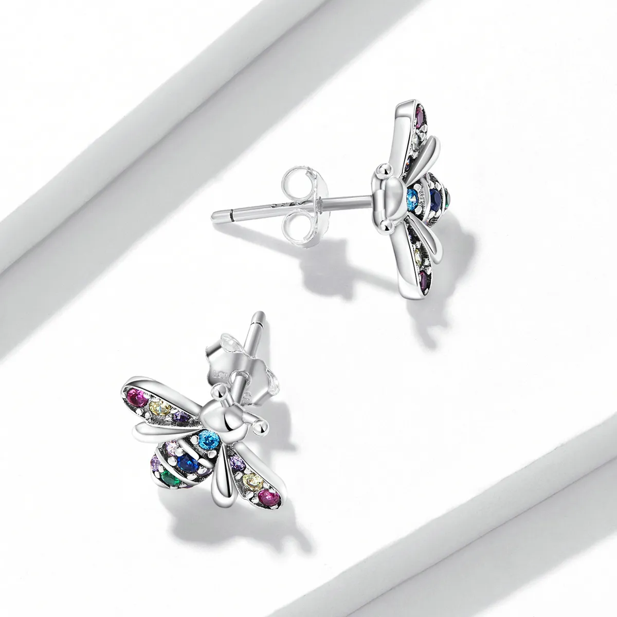 Pandora Style Colorful Bee Stud Earrings - BSE559