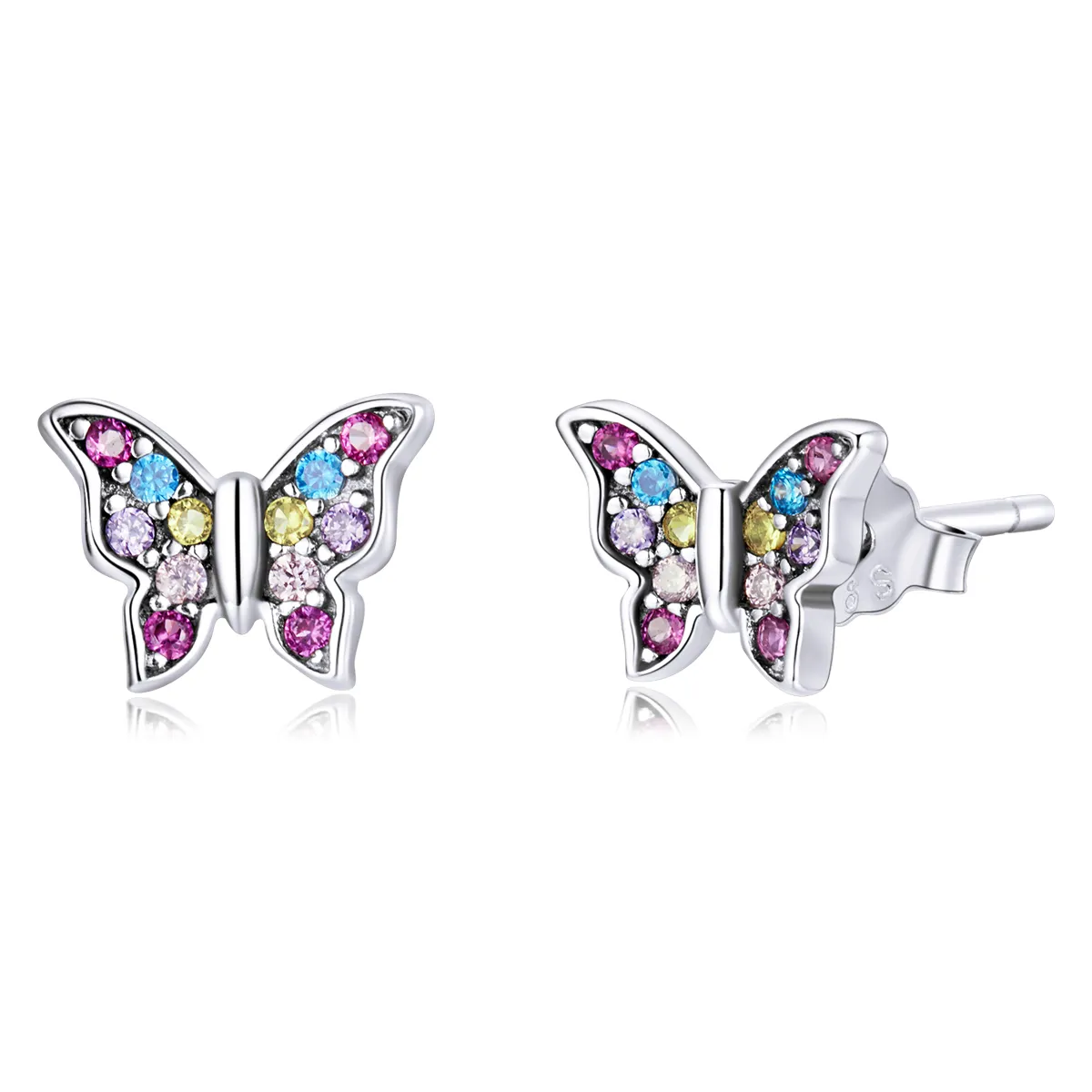 Pandora Style Colorful Butterfly Stud Earrings - BSE514