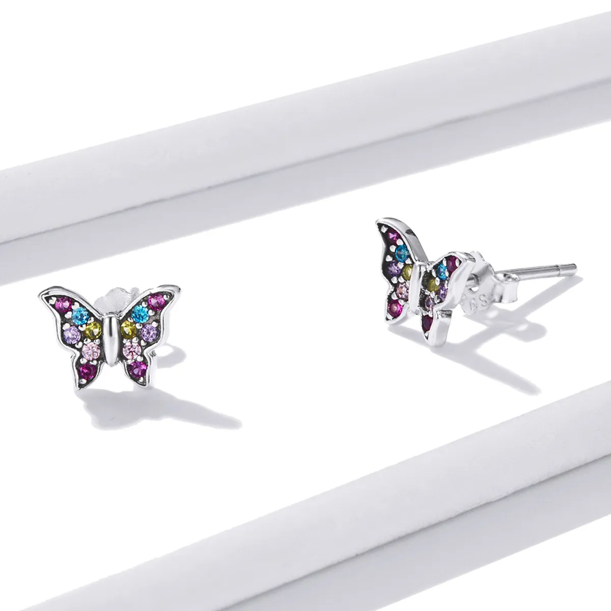 Pandora Style Colorful Butterfly Stud Earrings - BSE514