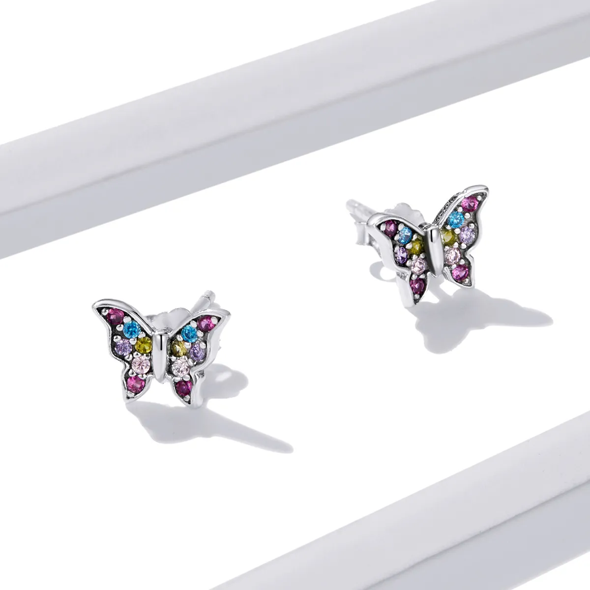 Pandora Style Colorful Butterfly Stud Earrings - BSE514