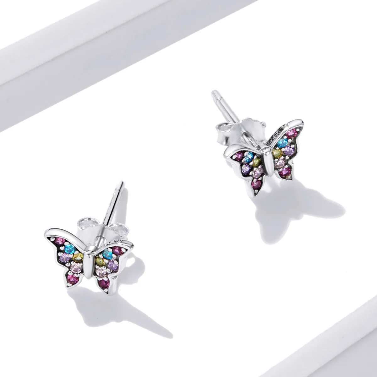 Pandora Style Colorful Butterfly Stud Earrings - BSE514