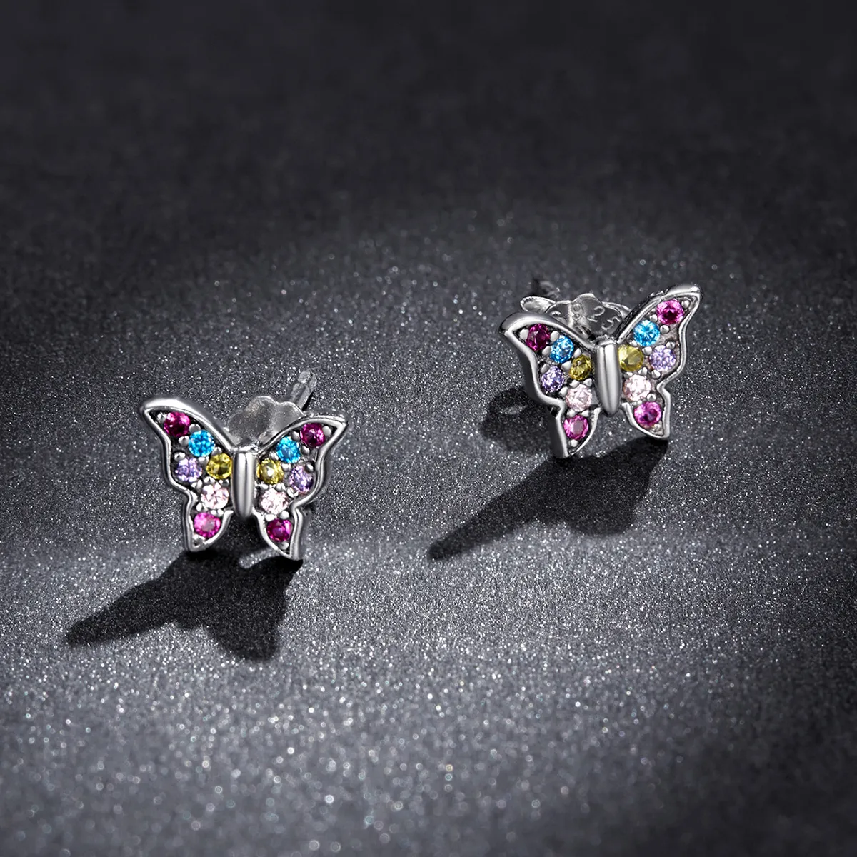 Pandora Style Colorful Butterfly Stud Earrings - BSE514