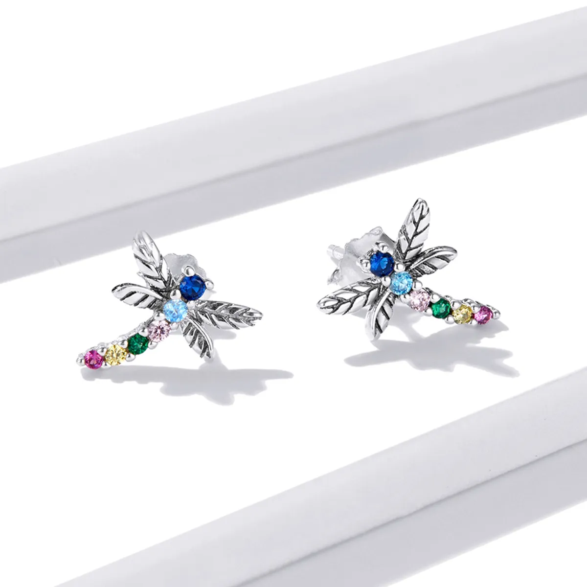 Pandora Style Colorful Dragonfly Stud Earrings - BSE515