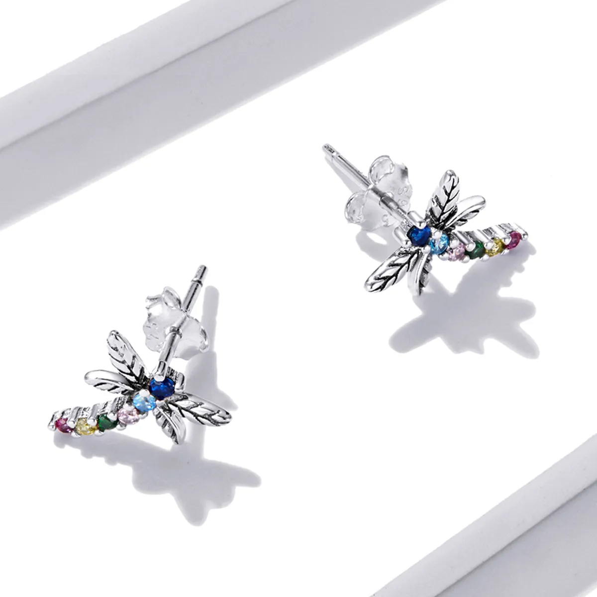 Pandora Style Colorful Dragonfly Stud Earrings - BSE515