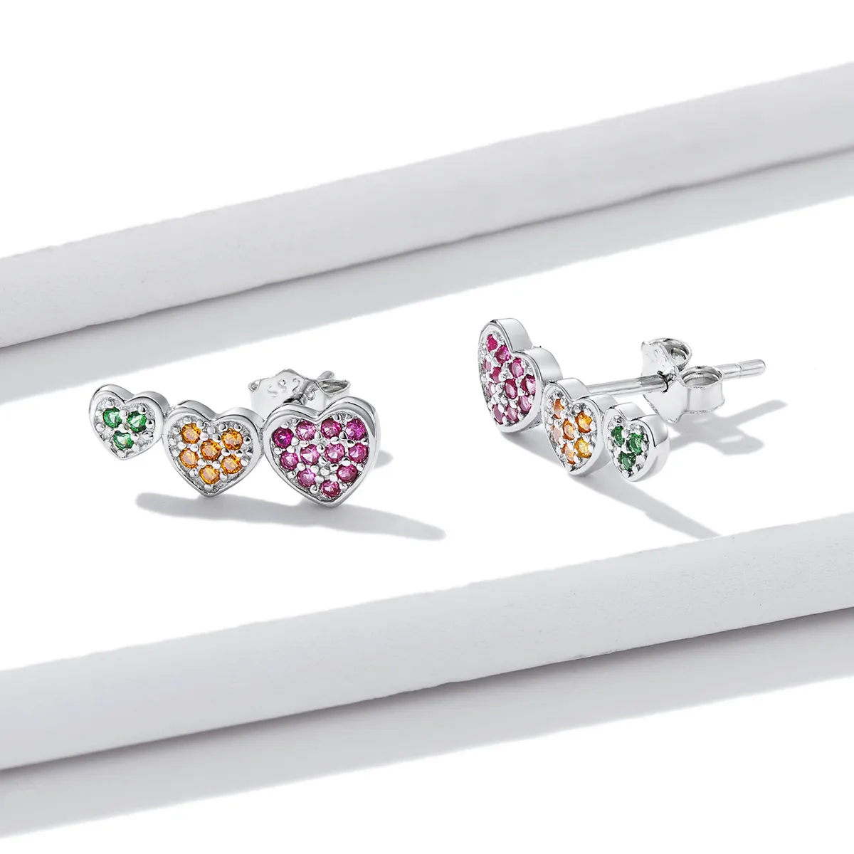 Pandora Style Colorful Hearts Stud Earrings - BSE588