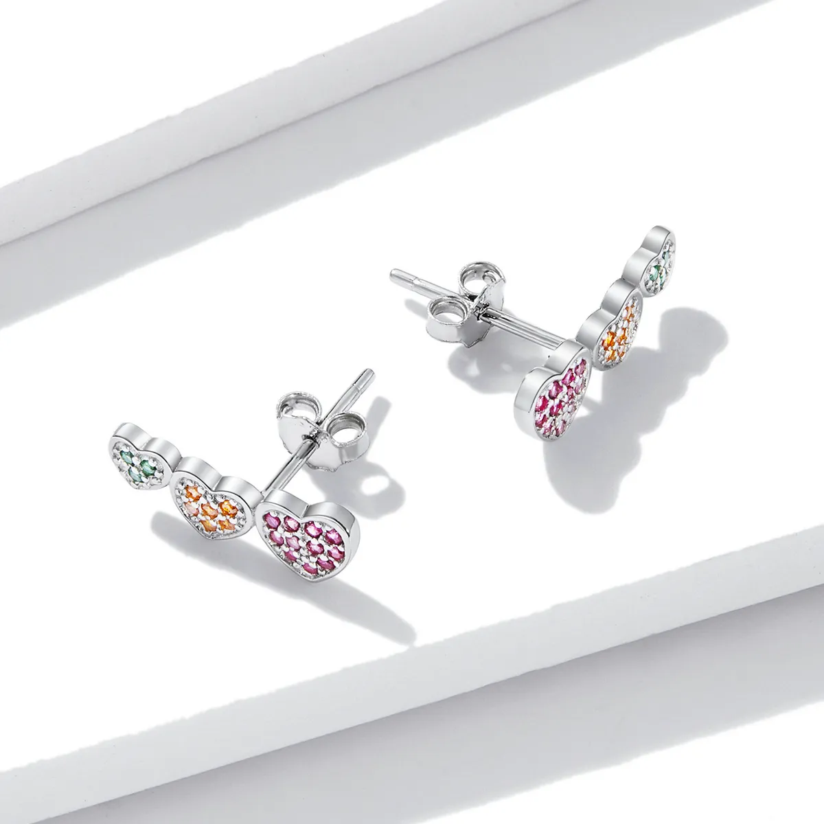 Pandora Style Colorful Hearts Stud Earrings - BSE588