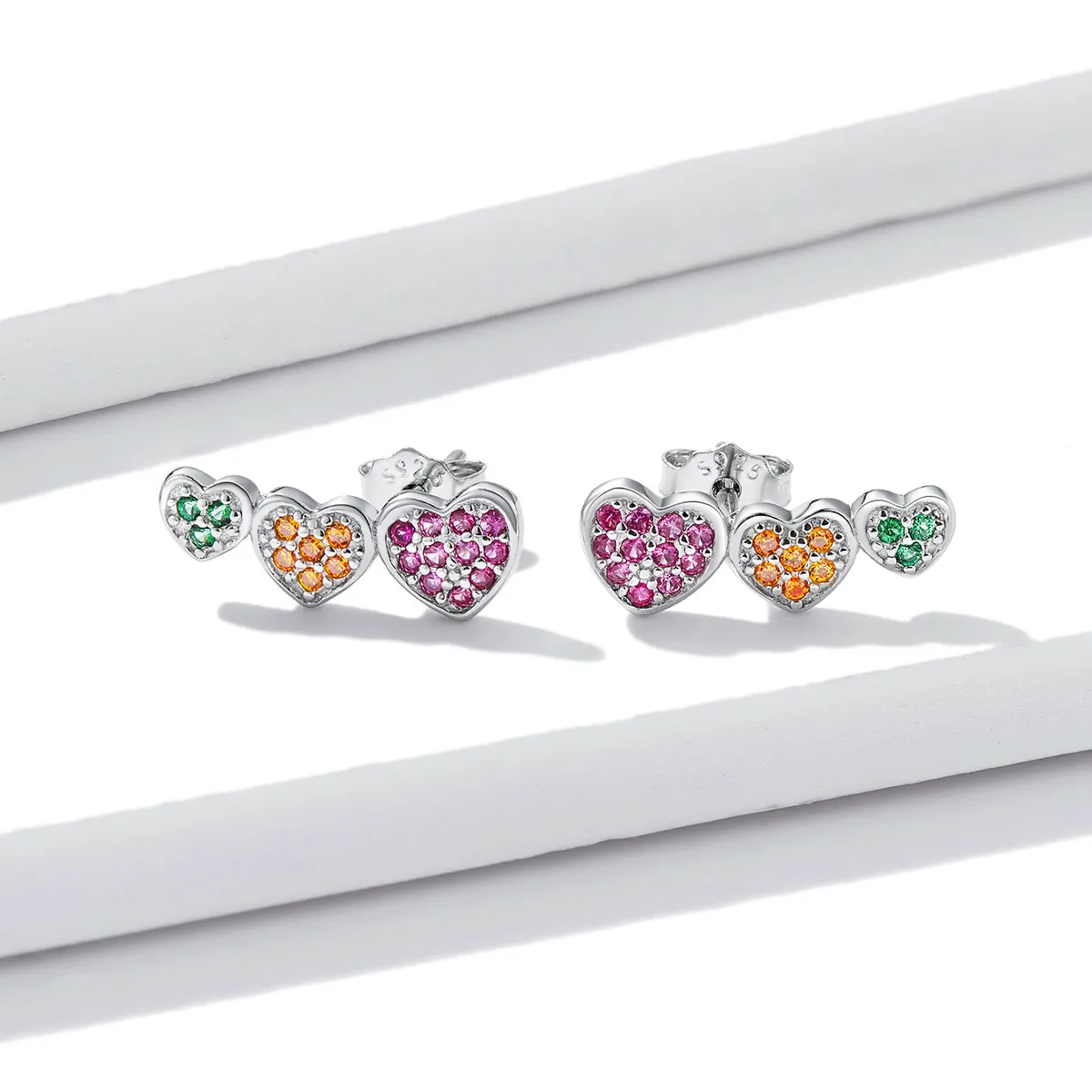 Pandora Style Colorful Hearts Stud Earrings - BSE588