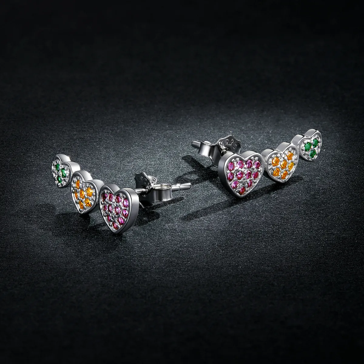 Pandora Style Colorful Hearts Stud Earrings - BSE588