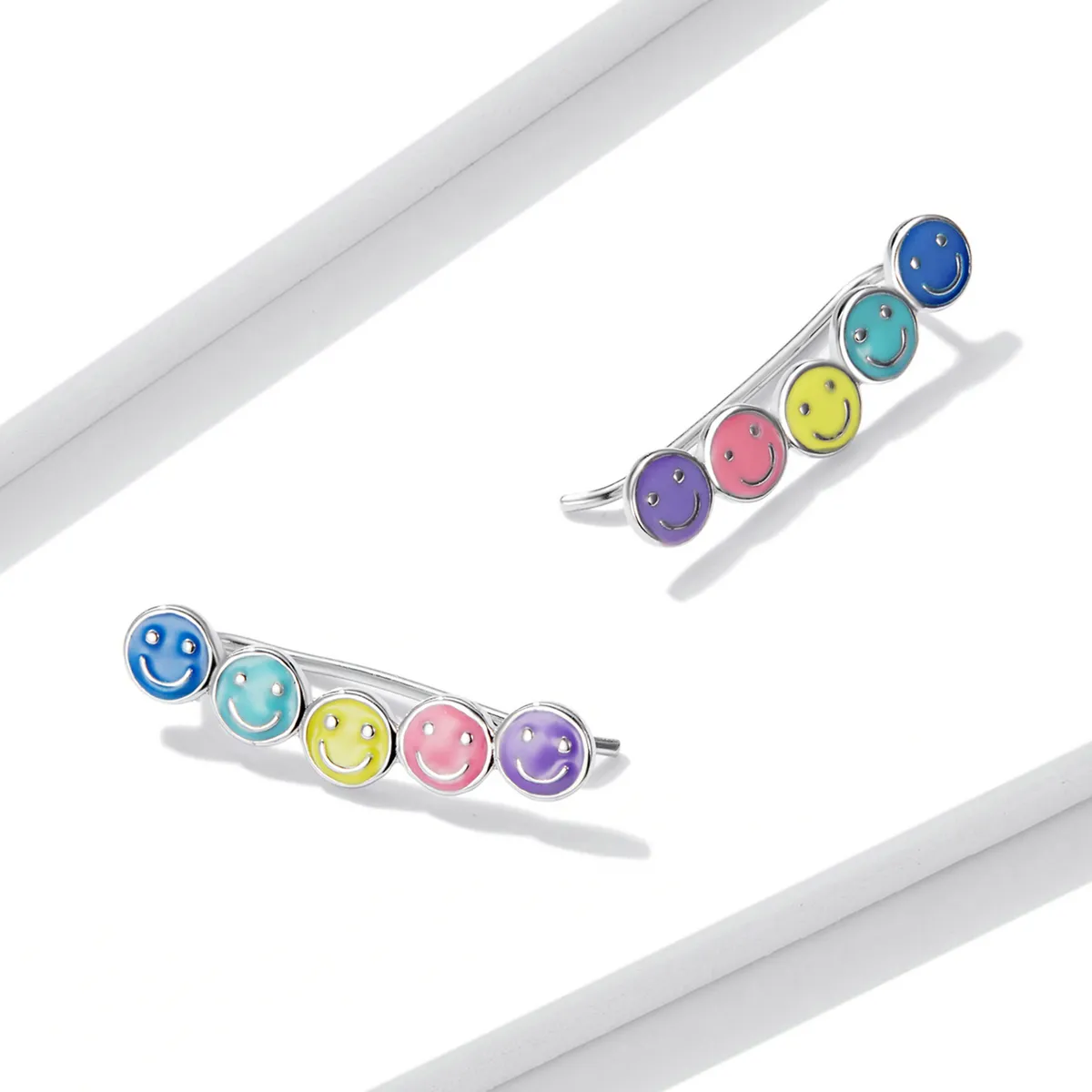 Pandora Style Colorful Smiley Face Stud Earrings - BSE553