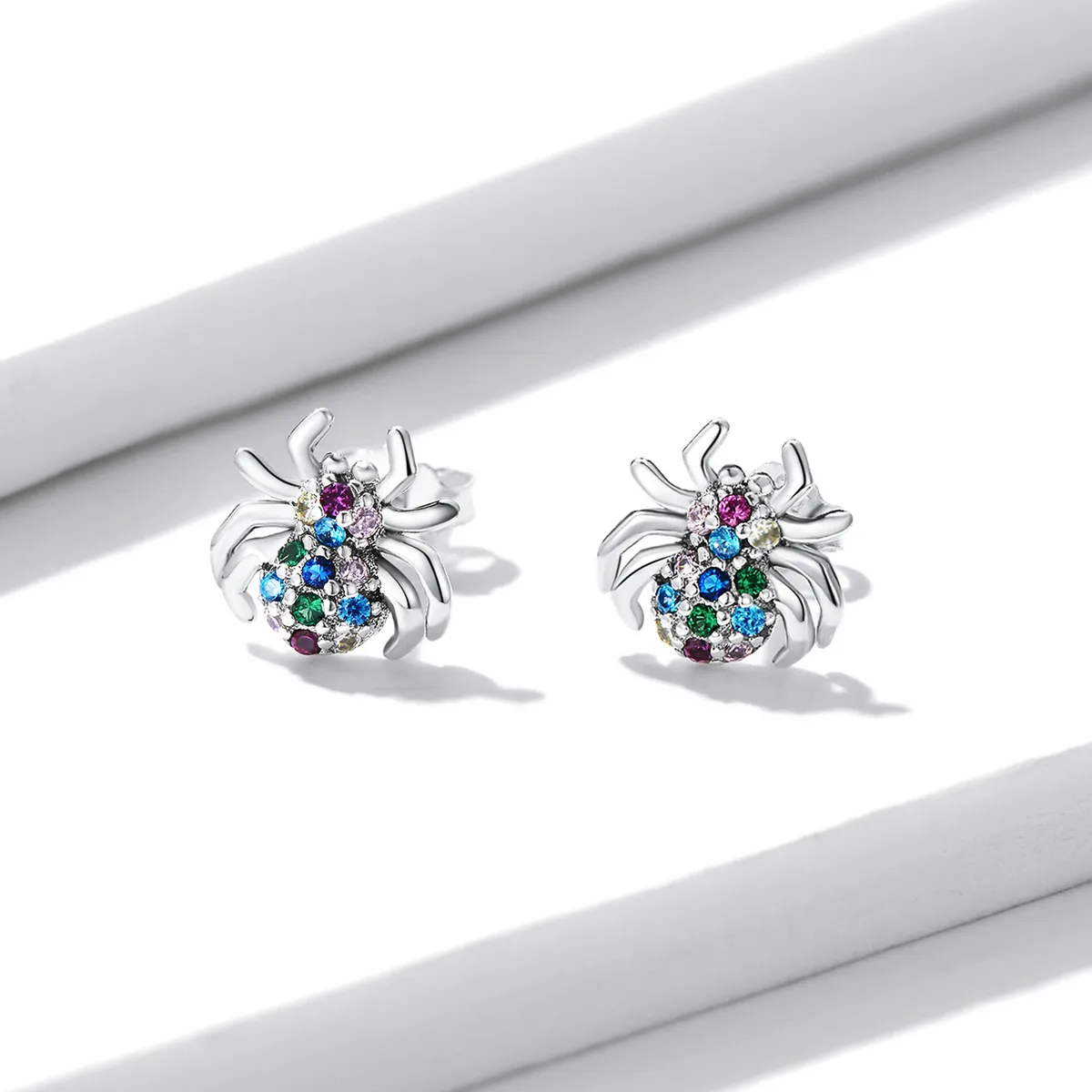 Pandora Style Colorful Spider Stud Earrings - BSE561