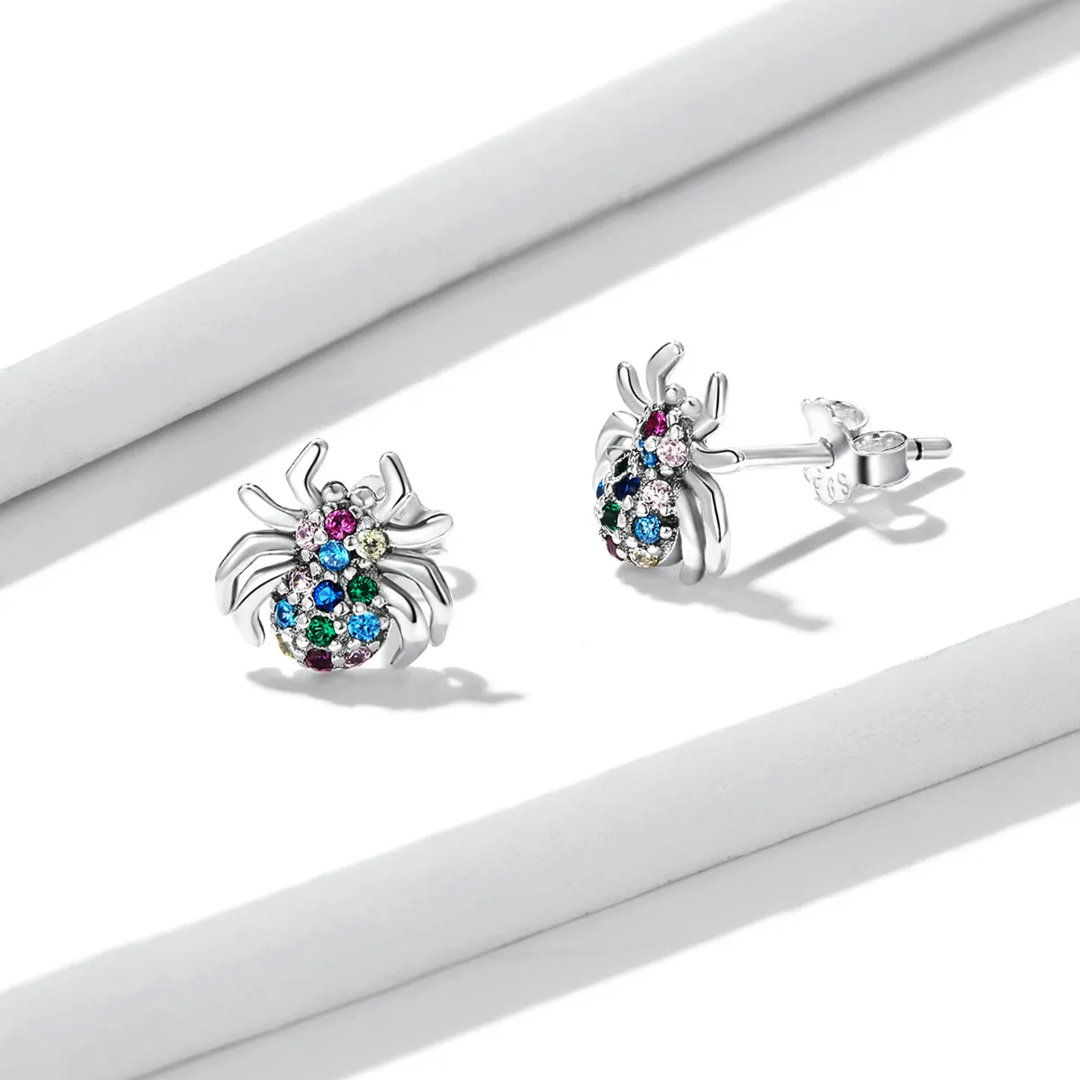 Pandora Style Colorful Spider Stud Earrings - BSE561