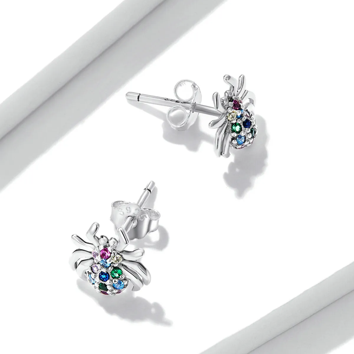 Pandora Style Colorful Spider Stud Earrings - BSE561