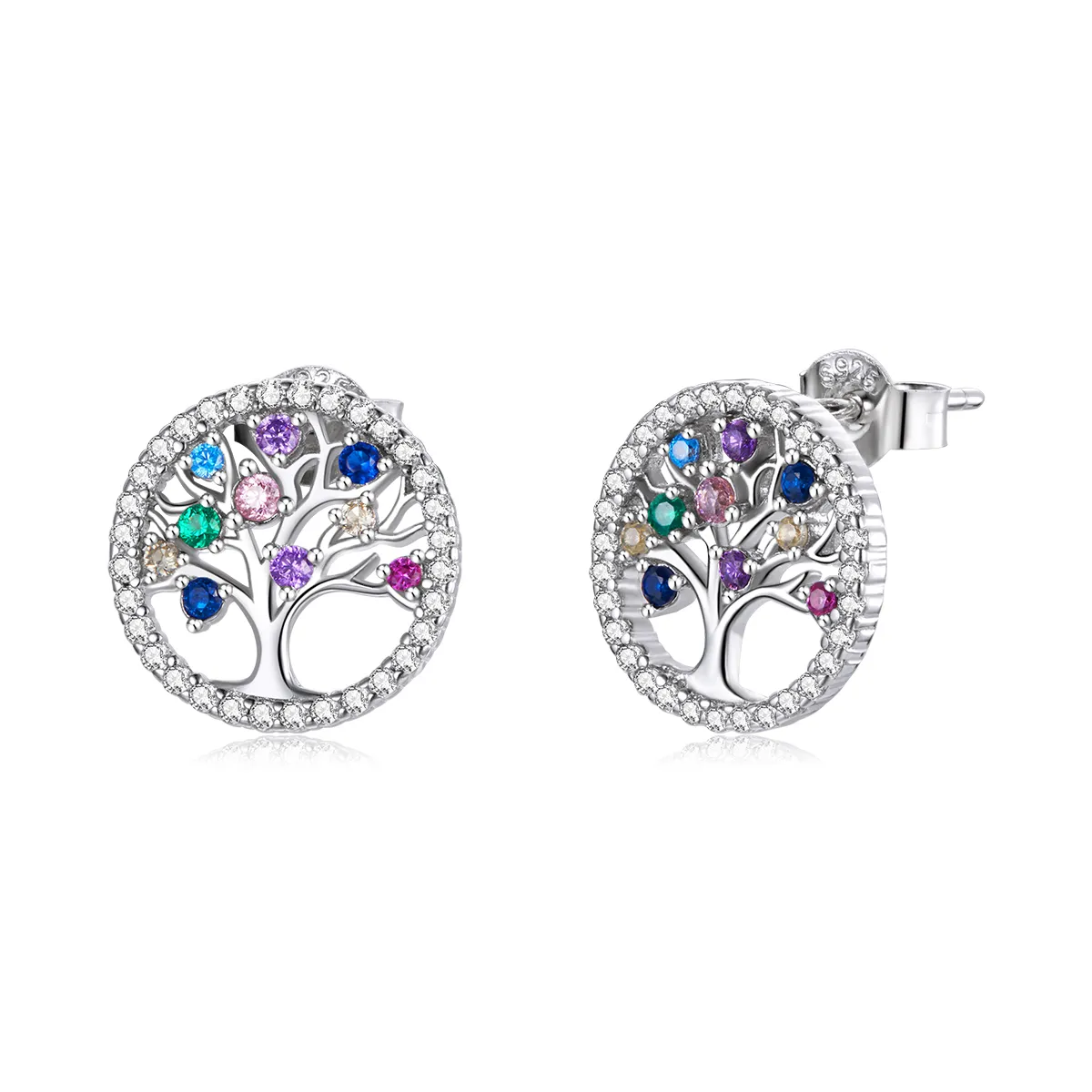 Pandora Style Colorful Tree of Life Stud Earrings - BSE497