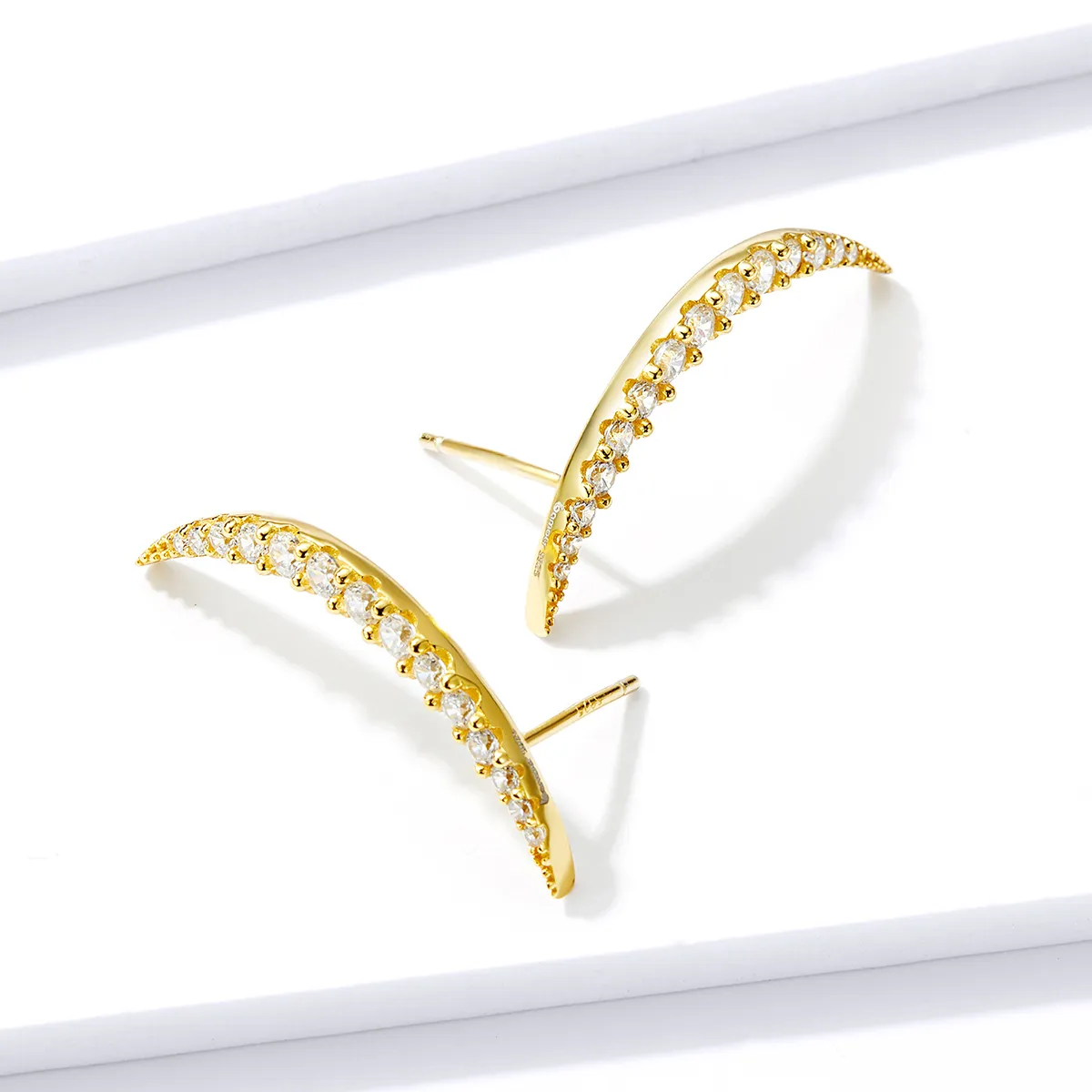 Pandora Style Crescent Moon Stud Earrings - BSE314