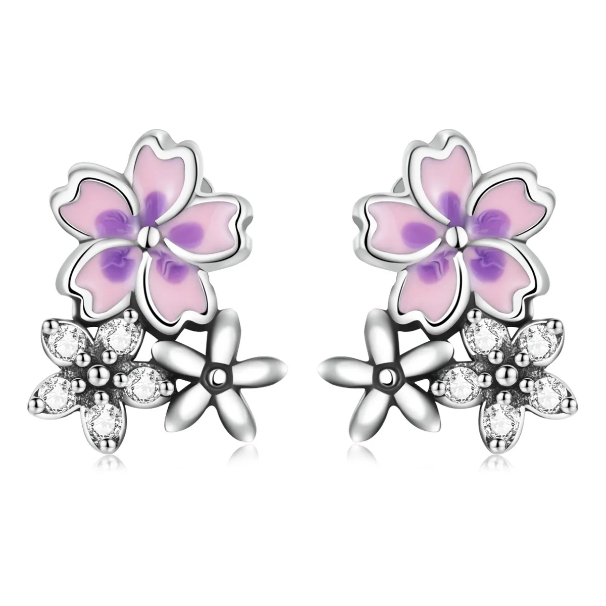 pandora style delicate flowers stud earrings sce1390