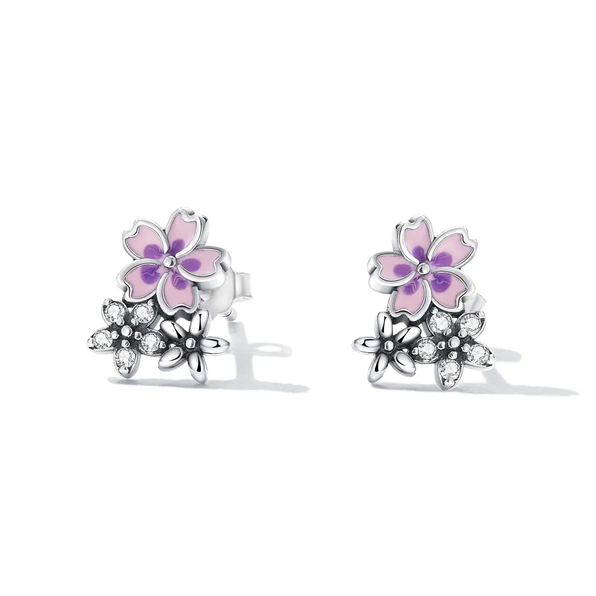 Pandora Style Delicate Flowers Stud Earrings - SCE1390