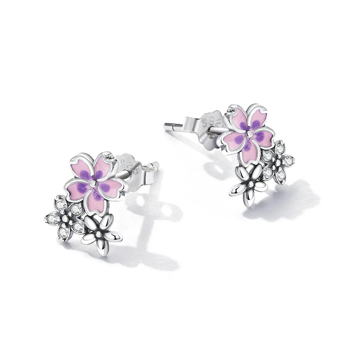 Pandora Style Delicate Flowers Stud Earrings - SCE1390