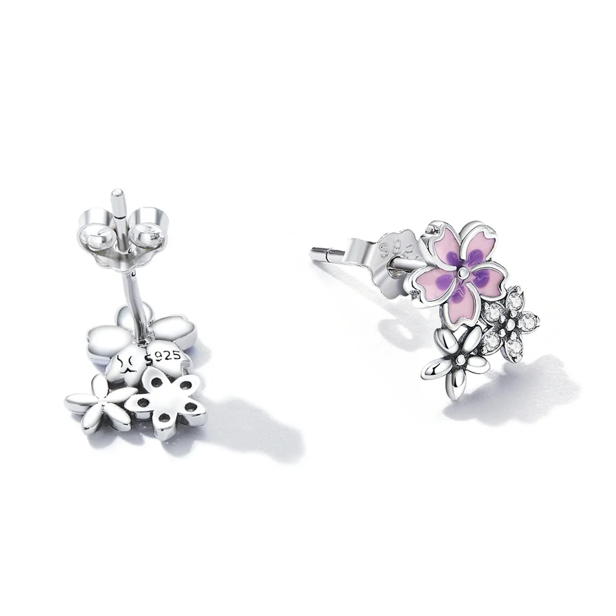 Pandora Style Delicate Flowers Stud Earrings - SCE1390