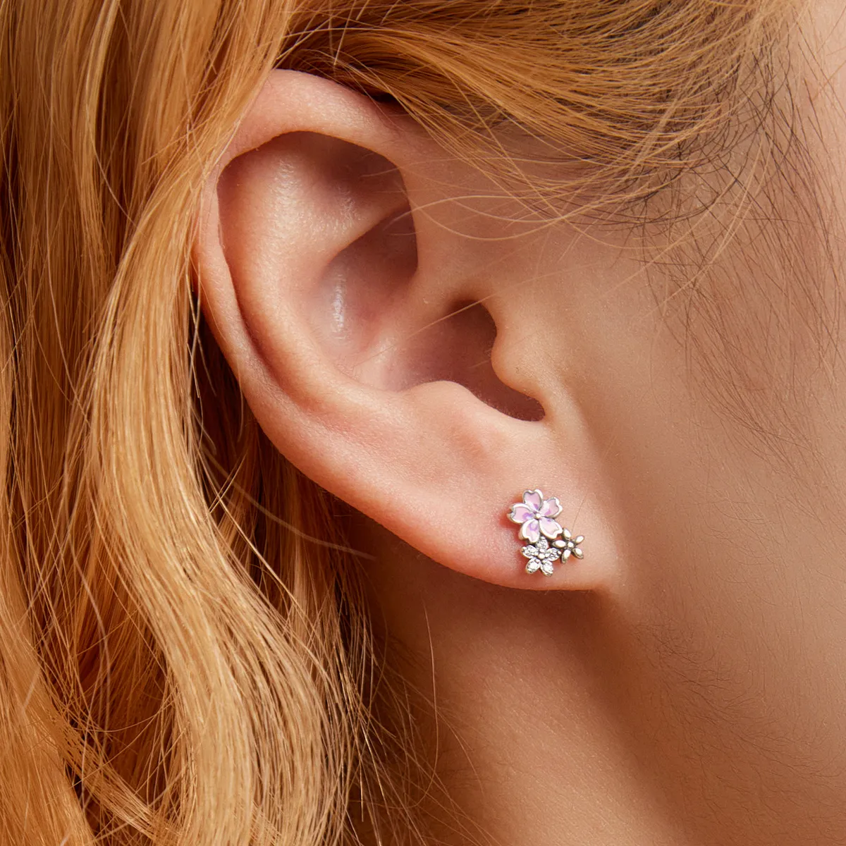 Pandora Style Delicate Flowers Stud Earrings - SCE1390