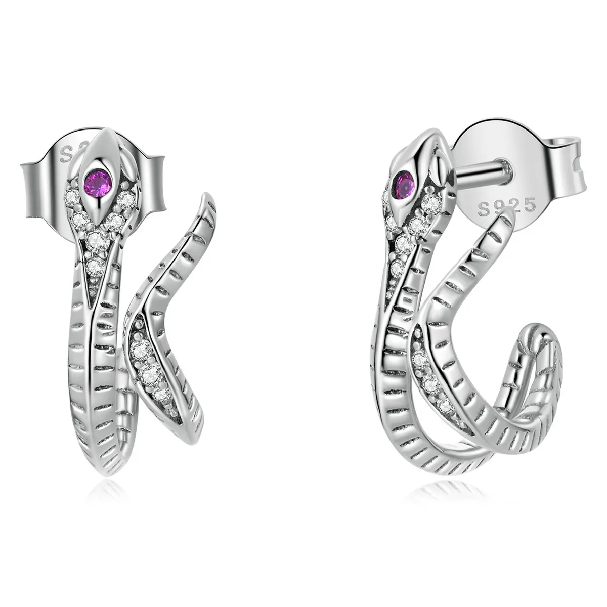 Pandora Style Delicate Silver Snake Stud Earrings - BSE565