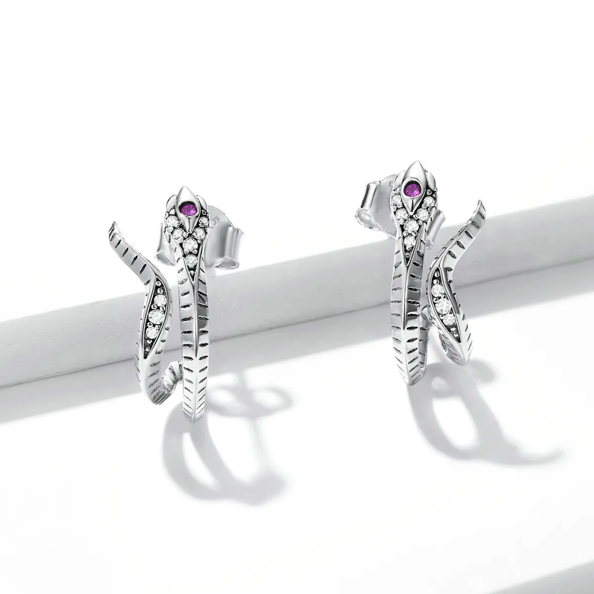 Pandora Style Delicate Silver Snake Stud Earrings - BSE565