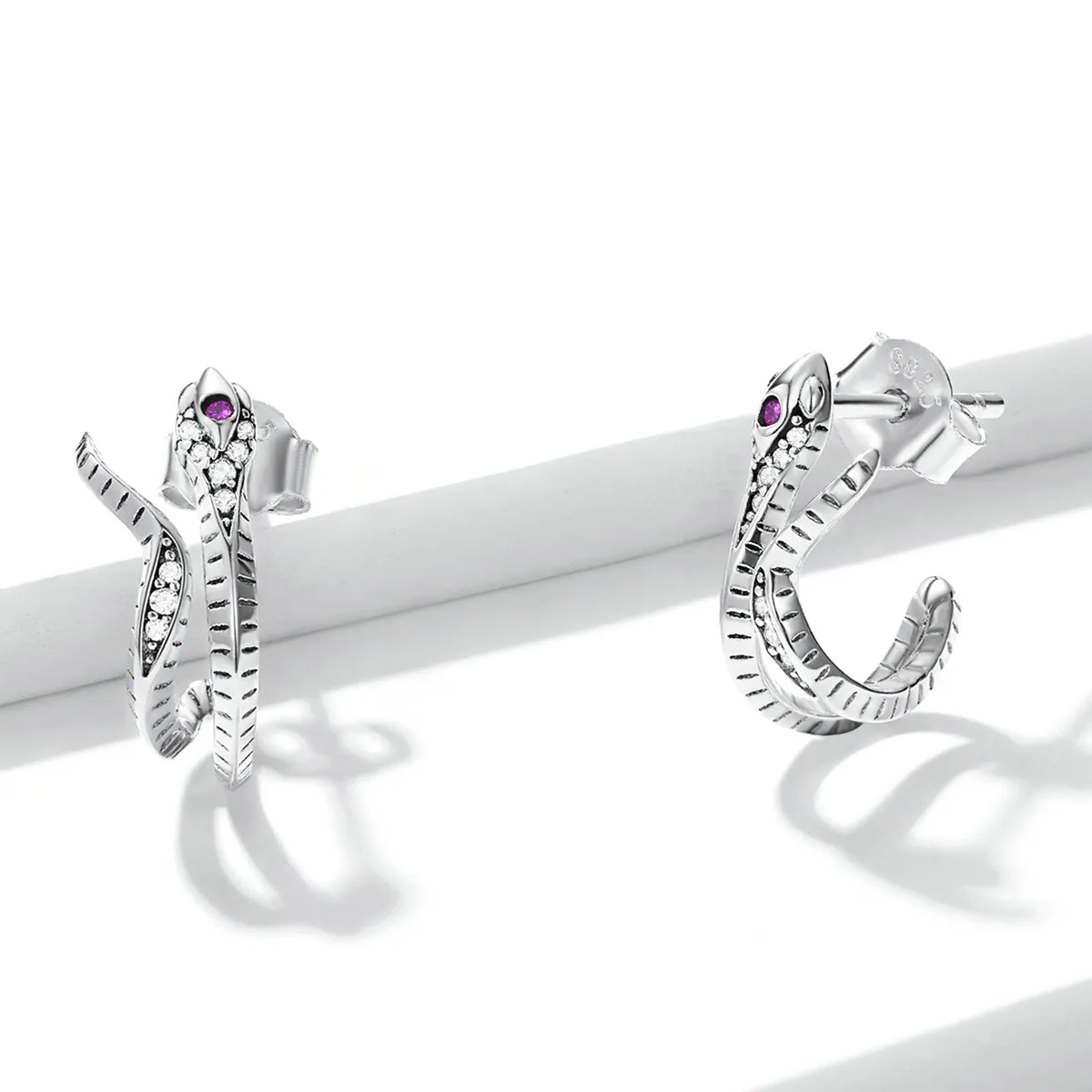 Pandora Style Delicate Silver Snake Stud Earrings - BSE565