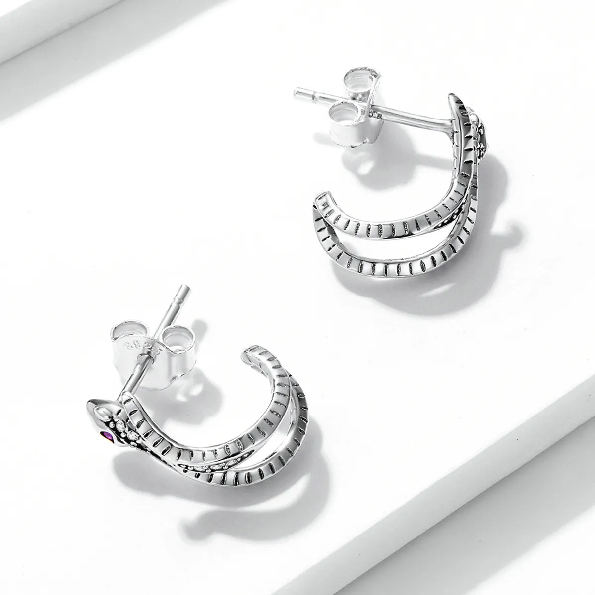 Pandora Style Delicate Silver Snake Stud Earrings - BSE565