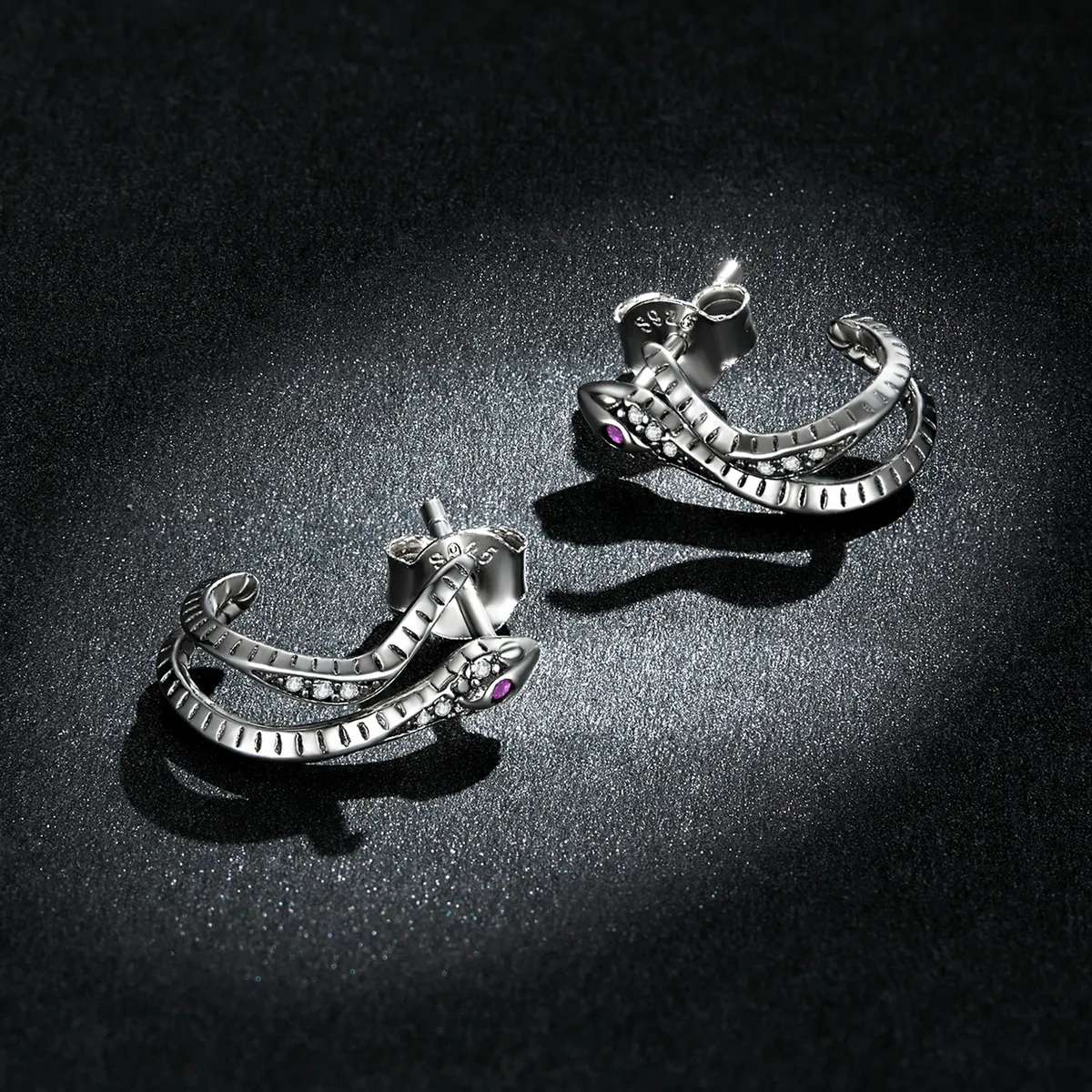 Pandora Style Delicate Silver Snake Stud Earrings - BSE565