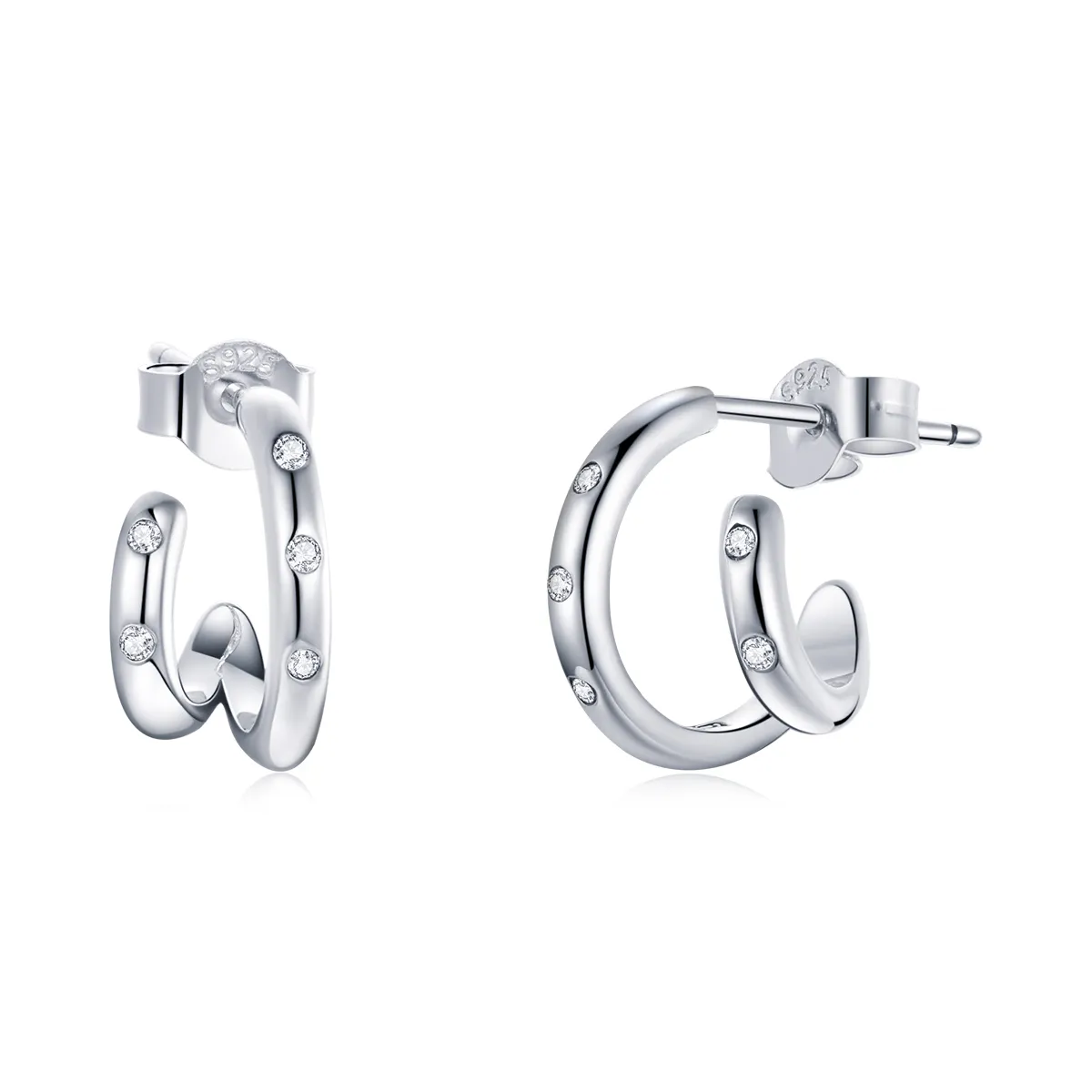 pandora style double circle stud earrings bse494