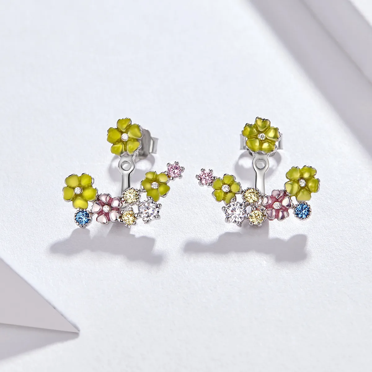 Pandora Style Flower Cluster Stud Earrings - BSE106