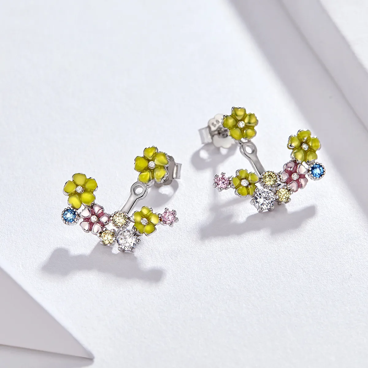 Pandora Style Flower Cluster Stud Earrings - BSE106