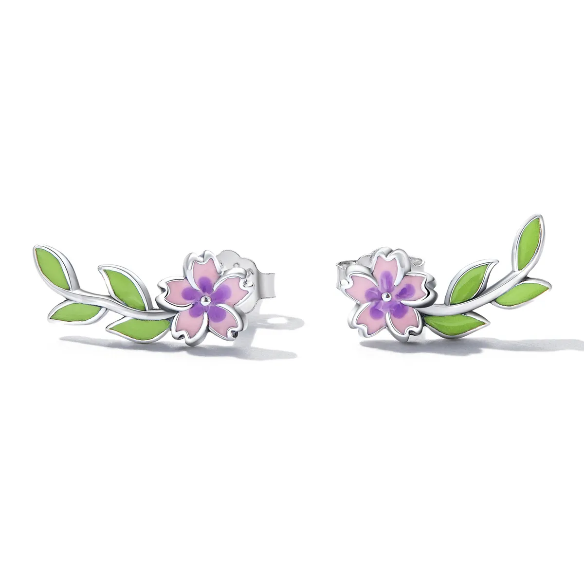 Pandora Style Flowers Leaves Stud Earrings - SCE1391