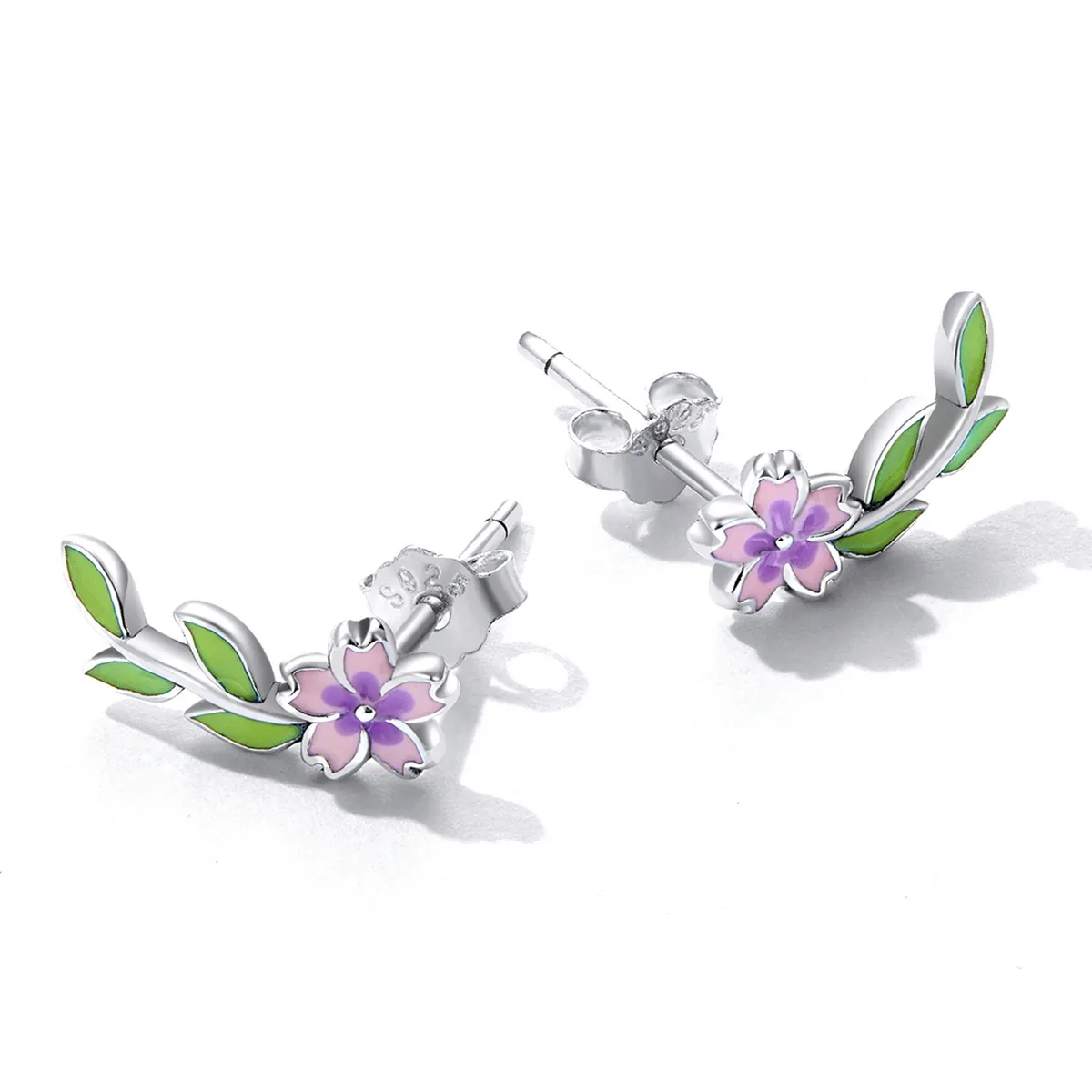 Pandora Style Flowers Leaves Stud Earrings - SCE1391