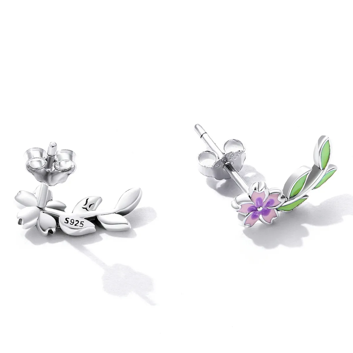 Pandora Style Flowers Leaves Stud Earrings - SCE1391