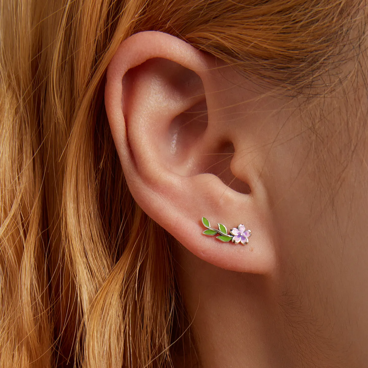 Pandora Style Flowers Leaves Stud Earrings - SCE1391