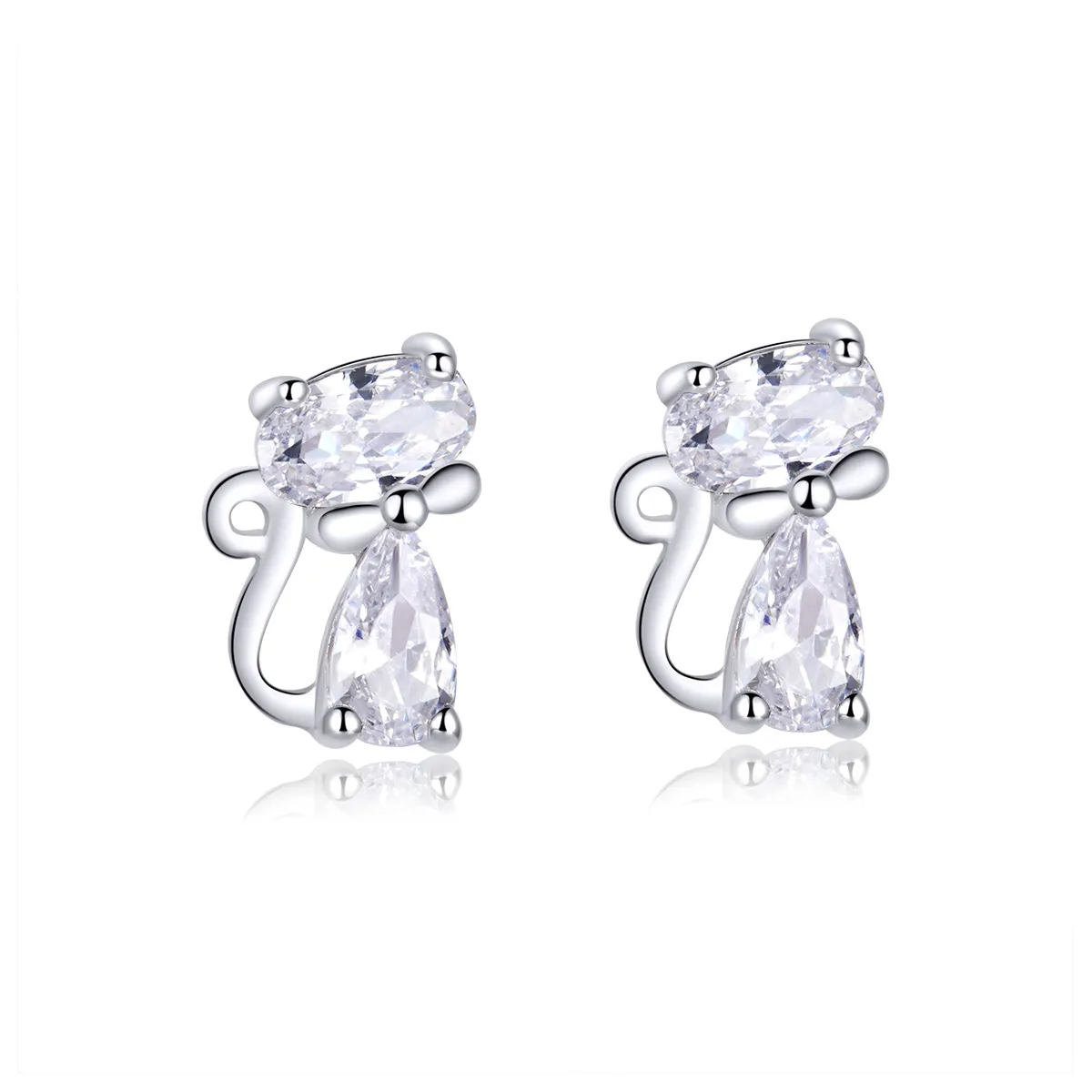 Pandora Style Four Corner Stone Kitten Stud Earrings - BSE206