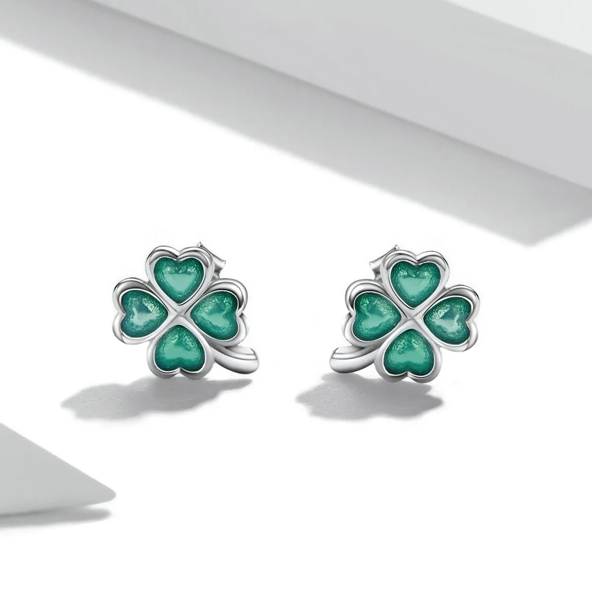 Pandora Style Four Leaf Clover Stud Earrings - SCE1346