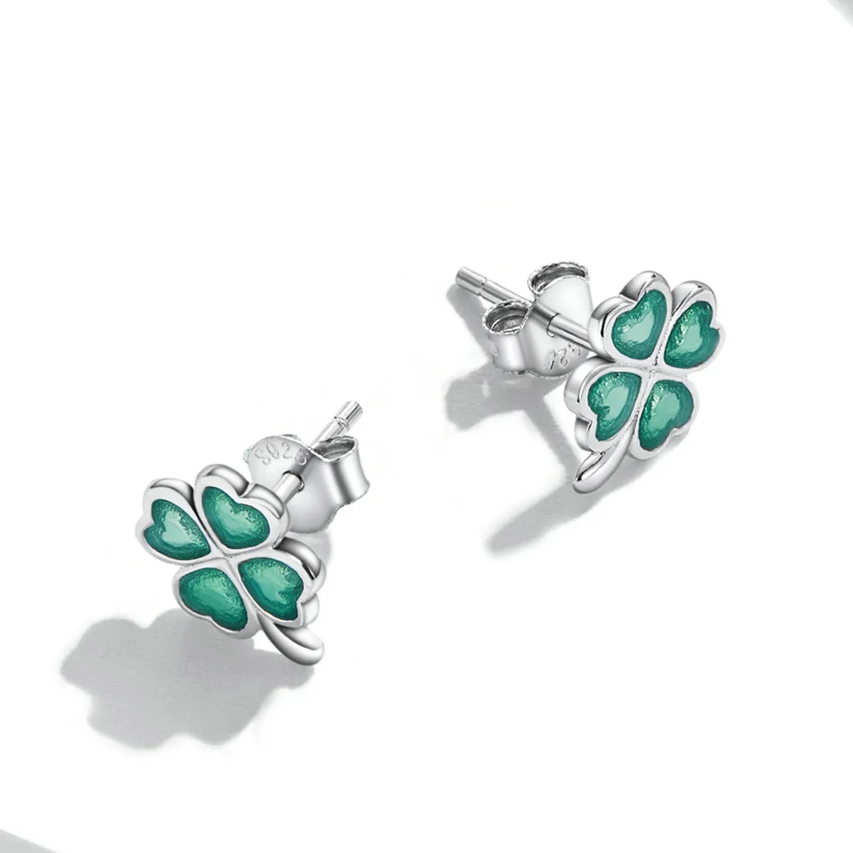 Pandora Style Four Leaf Clover Stud Earrings - SCE1346