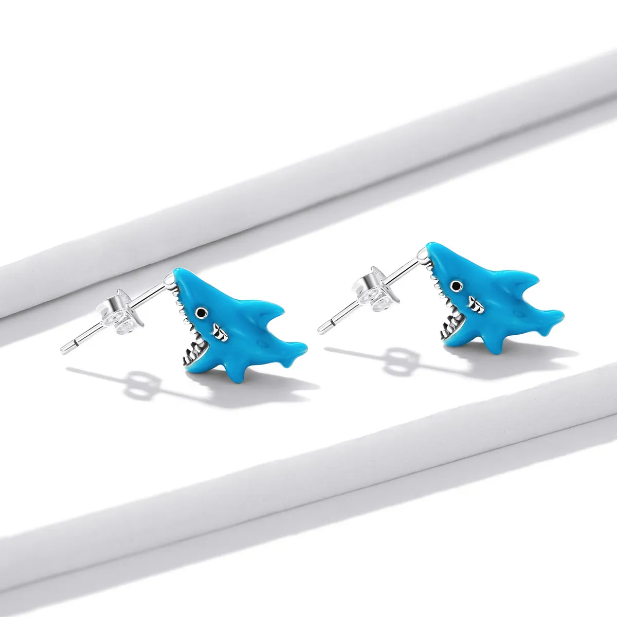 Pandora Style Funny Little Shark Stud Earrings - BSE563