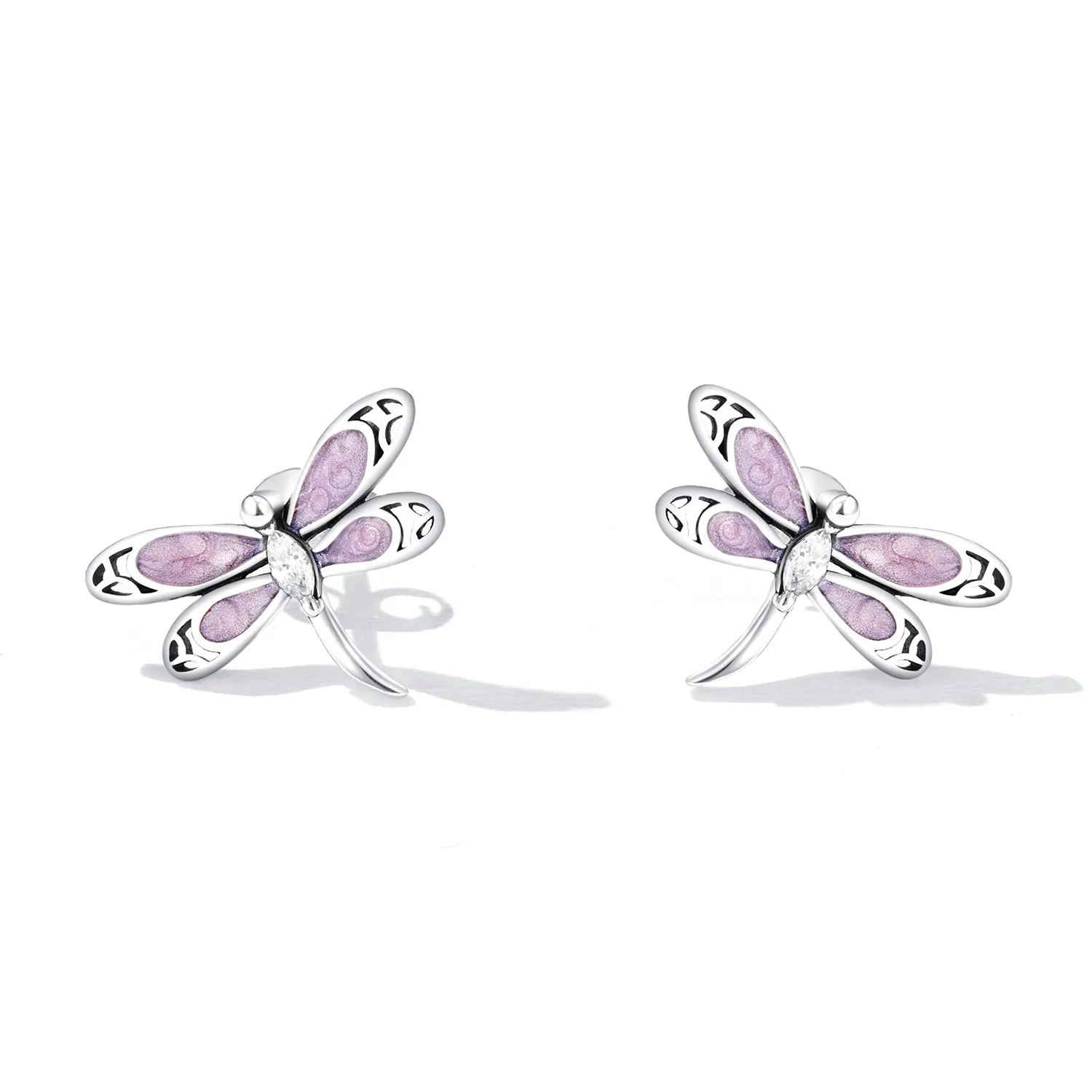 Pandora Style Girl Pink Dragonfly Stud Earrings - SCE1414