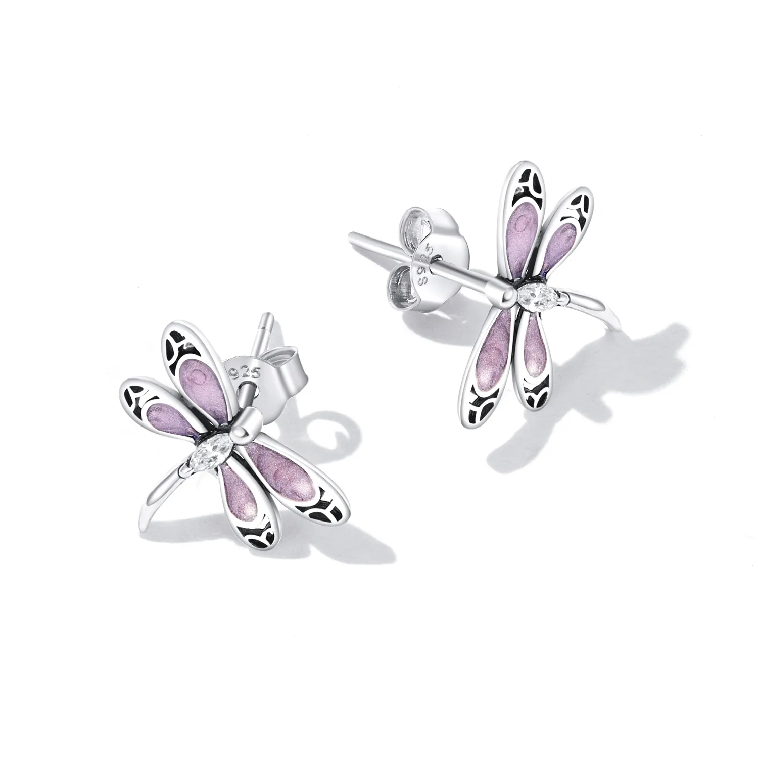 Pandora Style Girl Pink Dragonfly Stud Earrings - SCE1414