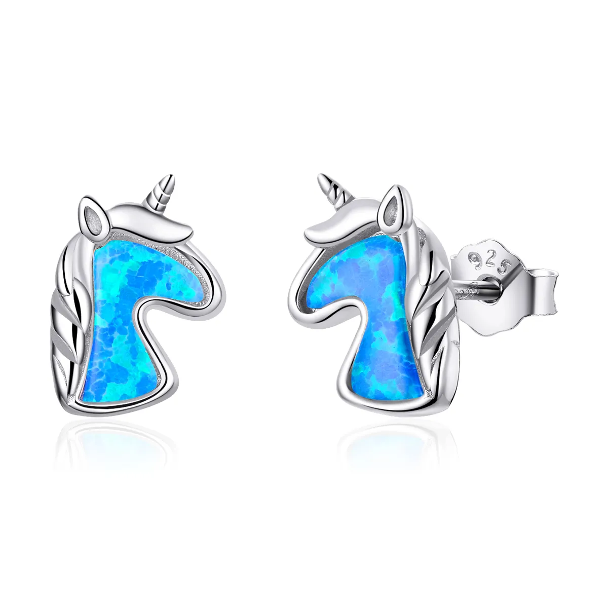 pandora style light blue opal unicorn stud earrings sce815a