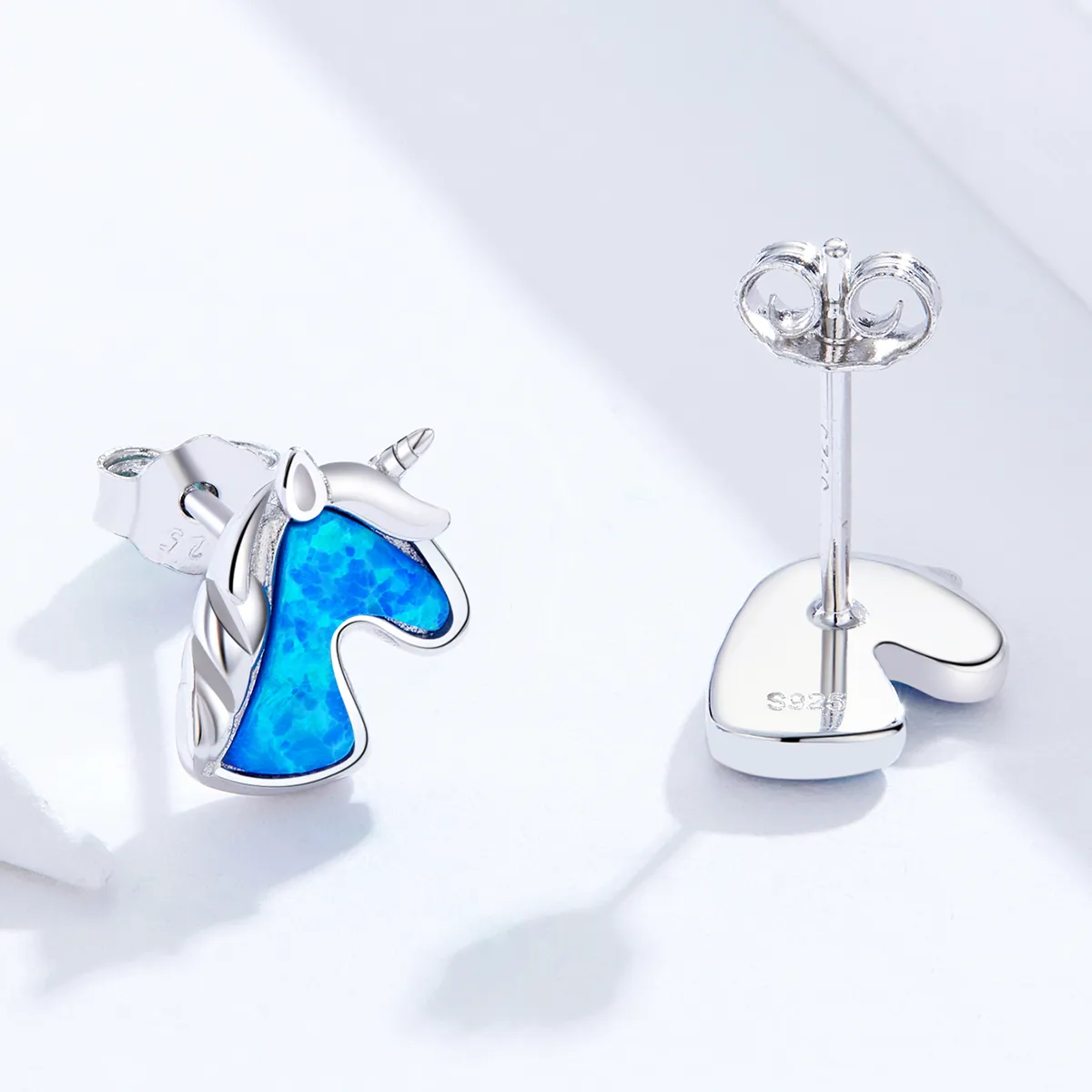 Pandora Style Light Blue Opal Unicorn Stud Earrings - SCE815-A