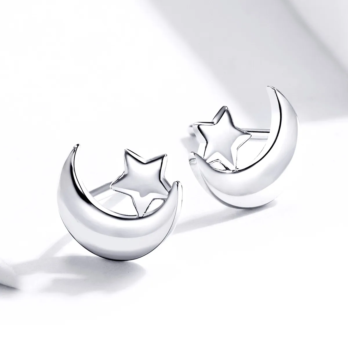 Pandora Style Moon and Stars Stud Earrings - SCE726