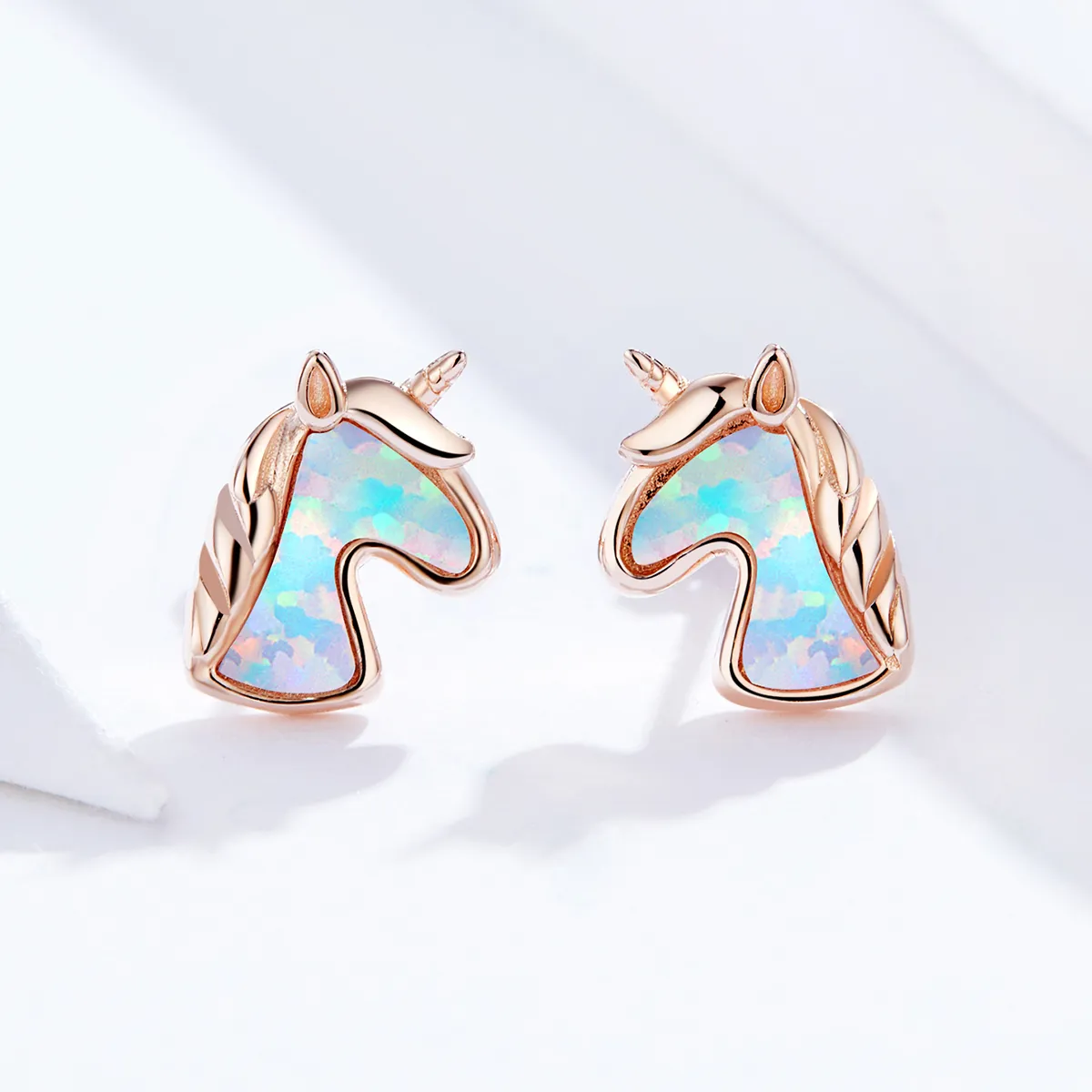 Pandora Style Ocean Blue Opal Unicorn Stud Earrings - SCE815-C