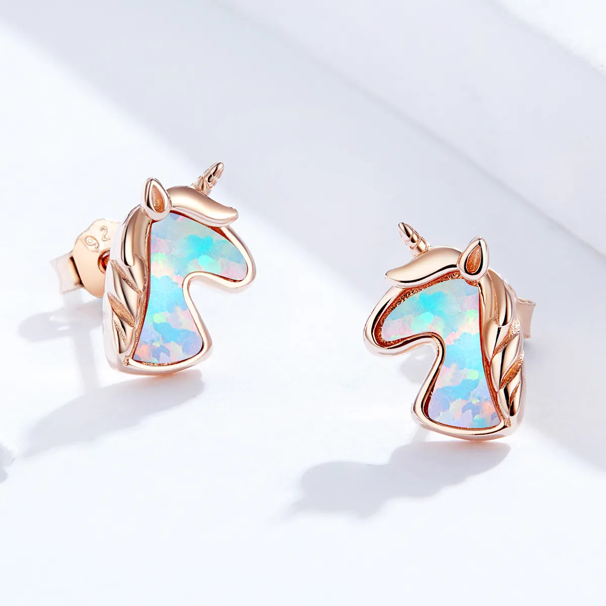 Pandora Style Ocean Blue Opal Unicorn Stud Earrings - SCE815-C